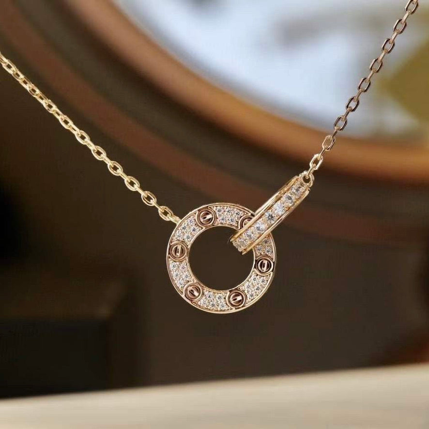 ¡®Twinkle jewelry¡¯LOVE 7.6MM NECKLACE ROSE GOLD AND SILVER  FULL DIAMOND