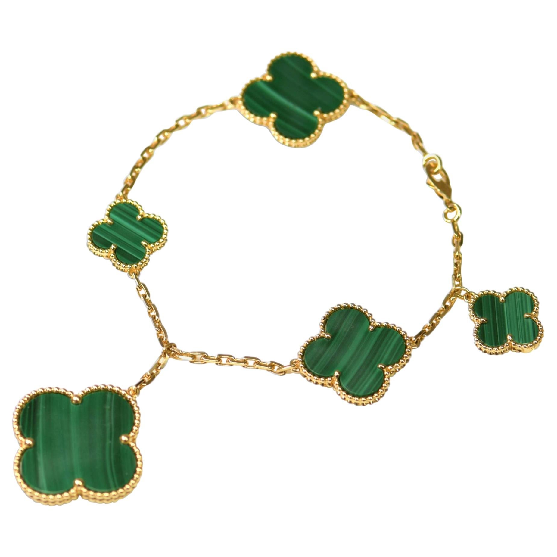 ¡®Twinkle jewelry¡¯MAGIC CLOVER MALACHITE GOLD BRACELET 5 MOTIFS