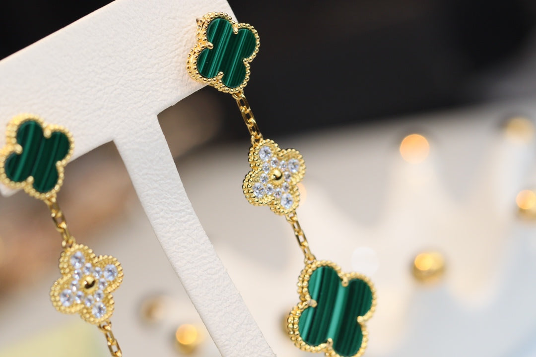 ¡®Twinkle jewelry¡¯CLOVER EARRINGS GOLD MALACHITE DIAMOND 3 MOTIF