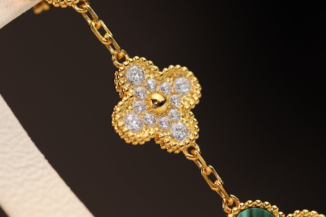 ¡®Twinkle jewelry¡¯CLOVER EARRINGS GOLD MALACHITE DIAMOND 3 MOTIF