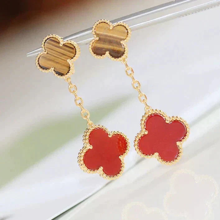 ¡®Twinkle jewelry¡¯CLOVER  2 MOTIF  TIGER EYE CARNELIAN EARRINGS