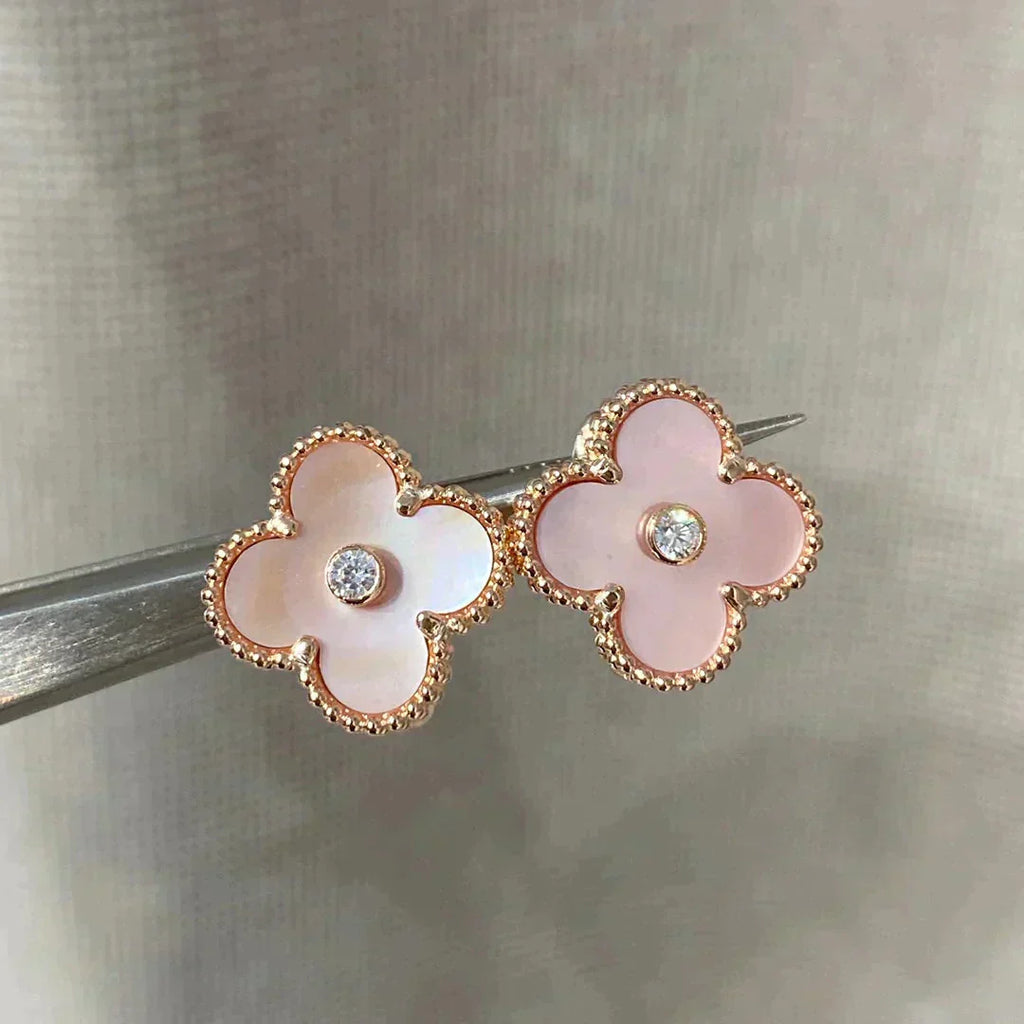 ¡®Twinkle jewelry¡¯CLOVER MEDIUM 1 MOTIFS  PINK MOP DIAMOND EARRINGS