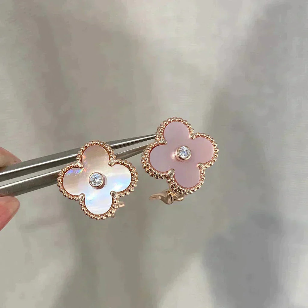 ¡®Twinkle jewelry¡¯CLOVER MEDIUM 1 MOTIFS  PINK MOP DIAMOND EARRINGS