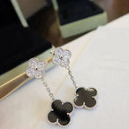 ¡®Twinkle jewelry¡¯CLOVER 2 MOTIFS  DIAMOND ONYX EARRINGS SILVER