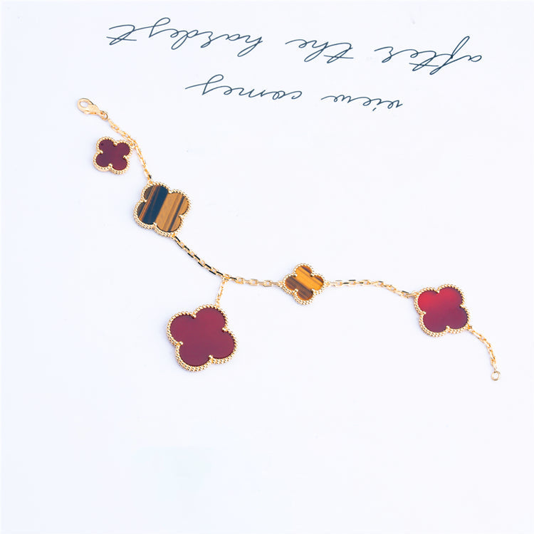 ¡®Twinkle jewelry¡¯CLOVER BRACELET 5 MOTIFS CARNELIAN TIGER EYE
