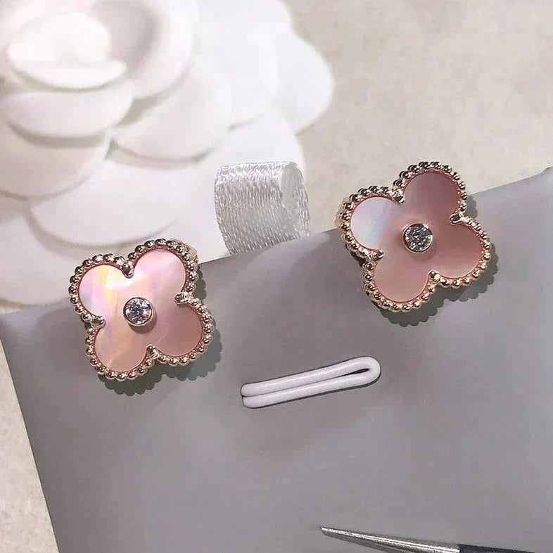 ¡®Twinkle jewelry¡¯CLOVER MEDIUM 1 MOTIFS  PINK MOP DIAMOND EARRINGS
