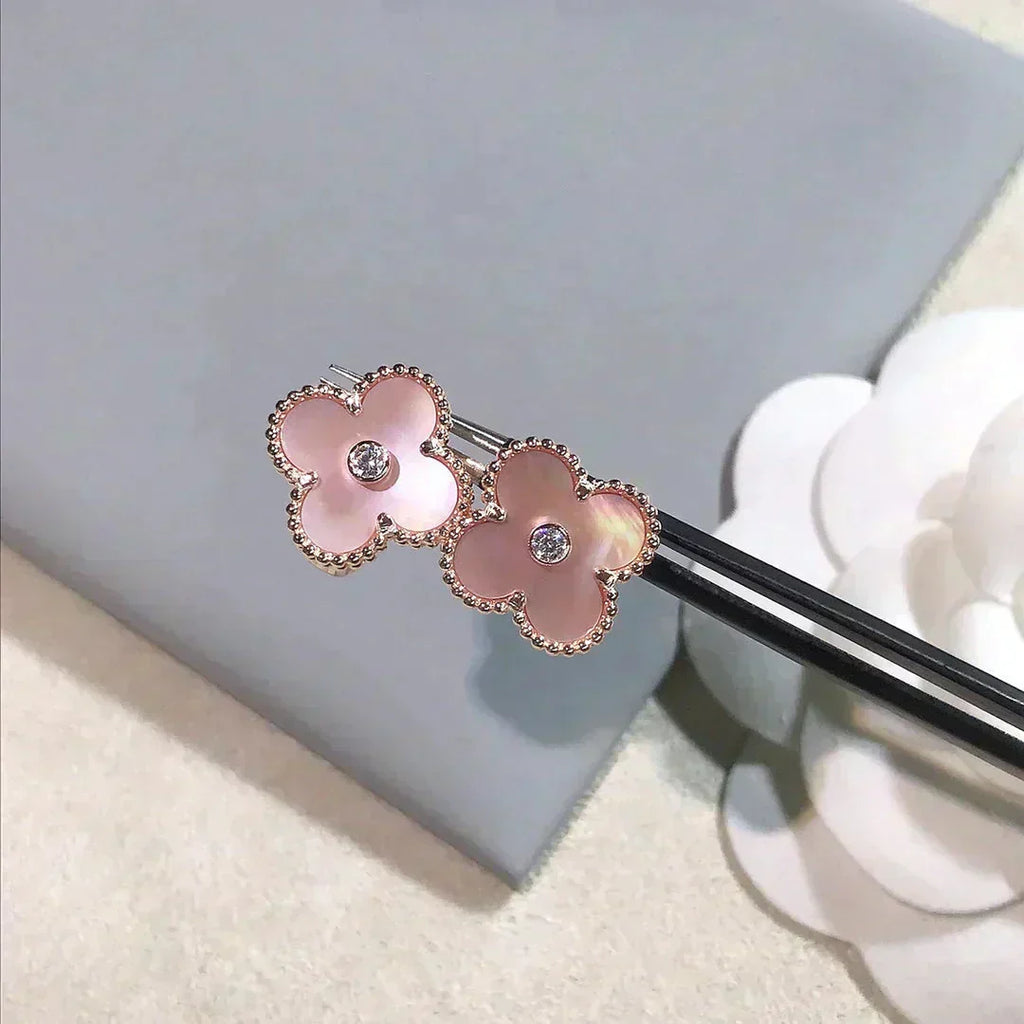 ¡®Twinkle jewelry¡¯CLOVER MEDIUM 1 MOTIFS  PINK MOP DIAMOND EARRINGS