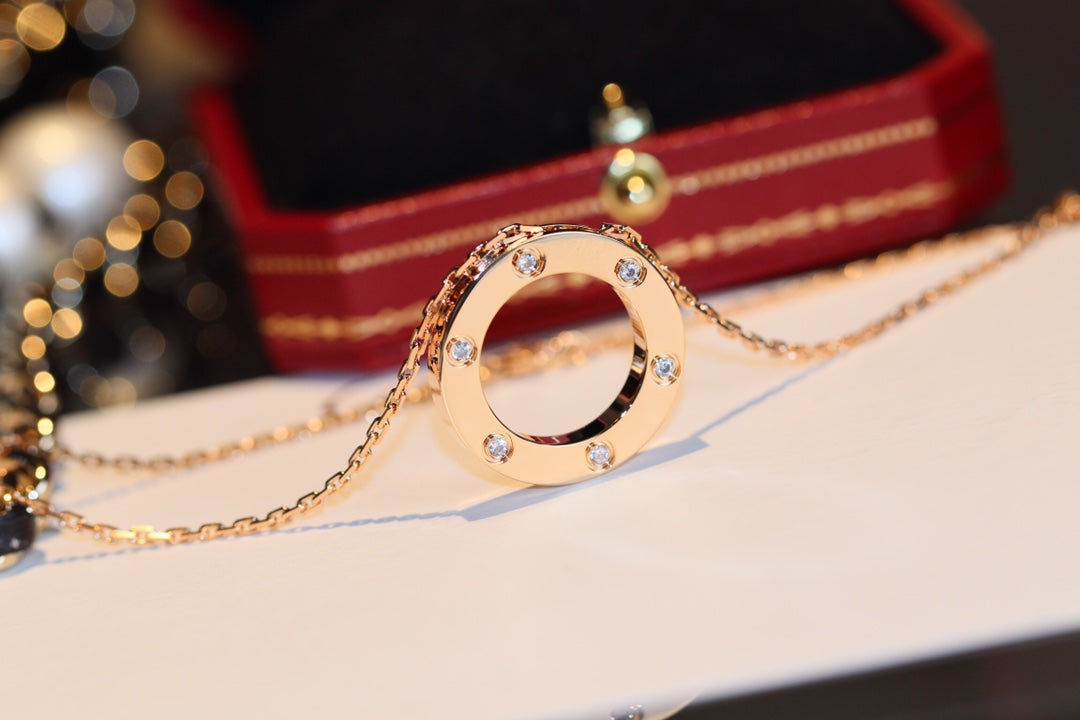 ¡®Twinkle jewelry¡¯LOVE NECKLACE 16MM 6 DIAMONDS PINK GOLD