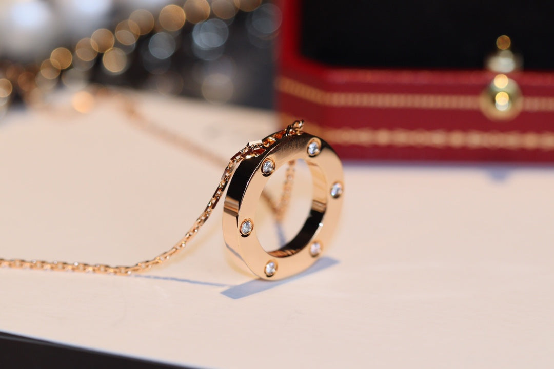 ¡®Twinkle jewelry¡¯LOVE NECKLACE 16MM 6 DIAMONDS PINK GOLD