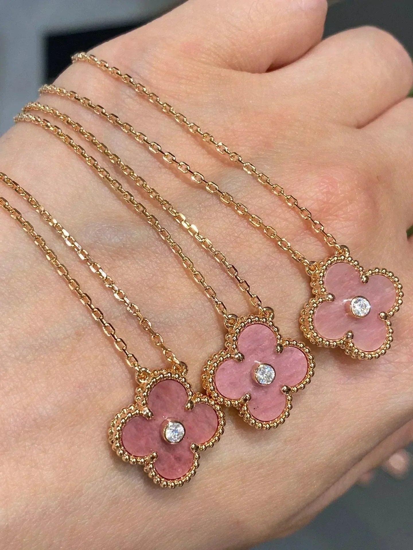 ¡®Twinkle jewelry¡¯CLOVER 15MM DIAMOND RHODONITE NECKLACE