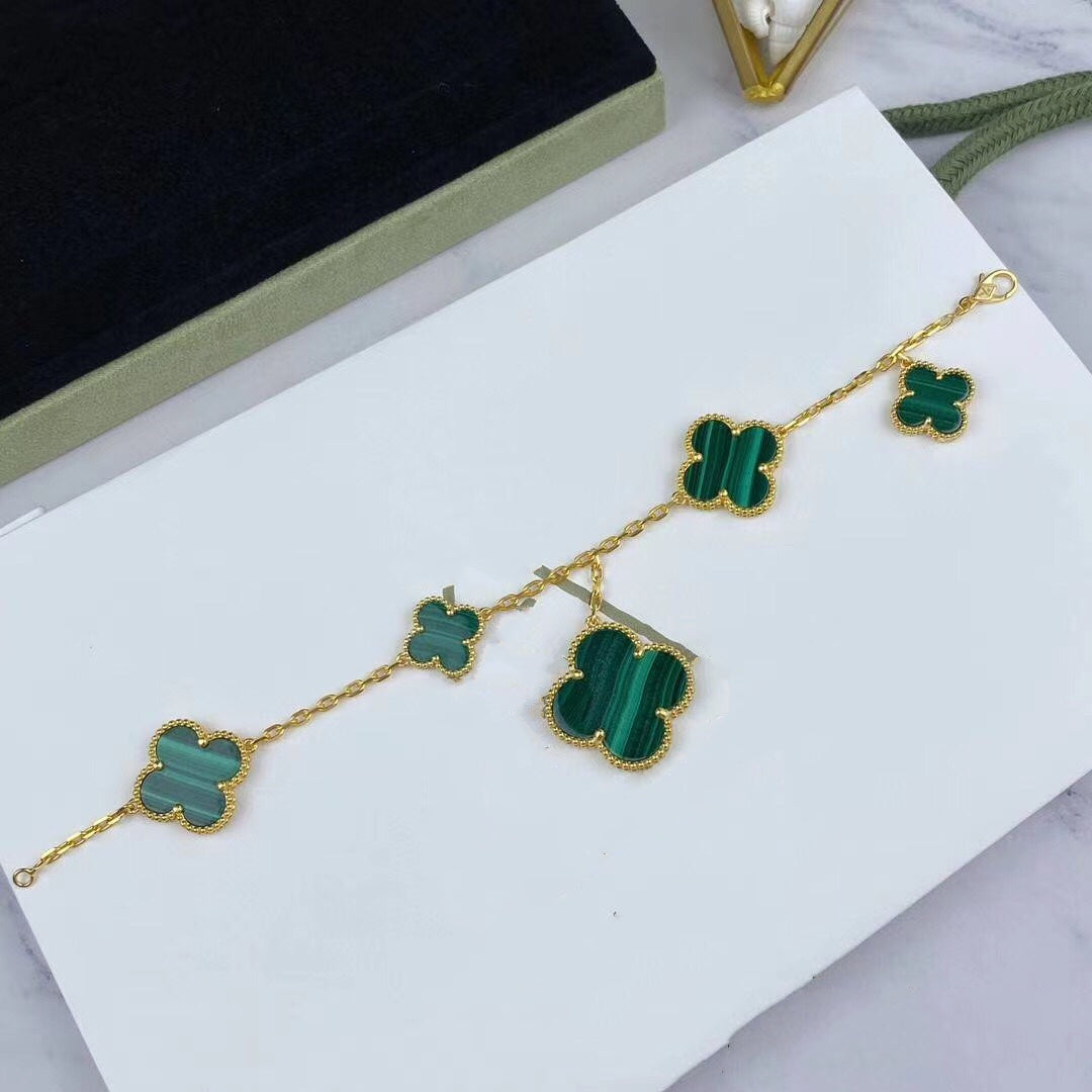 ¡®Twinkle jewelry¡¯MAGIC CLOVER MALACHITE GOLD BRACELET 5 MOTIFS