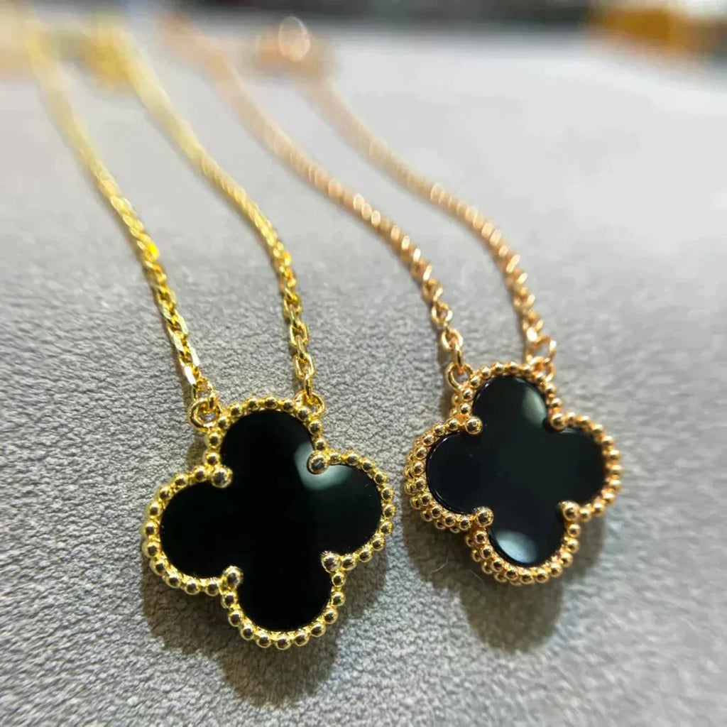 ¡®Twinkle jewelry¡¯CLOVER 15MM BLACK ONYX SINGLE FLOWER NECKLACE