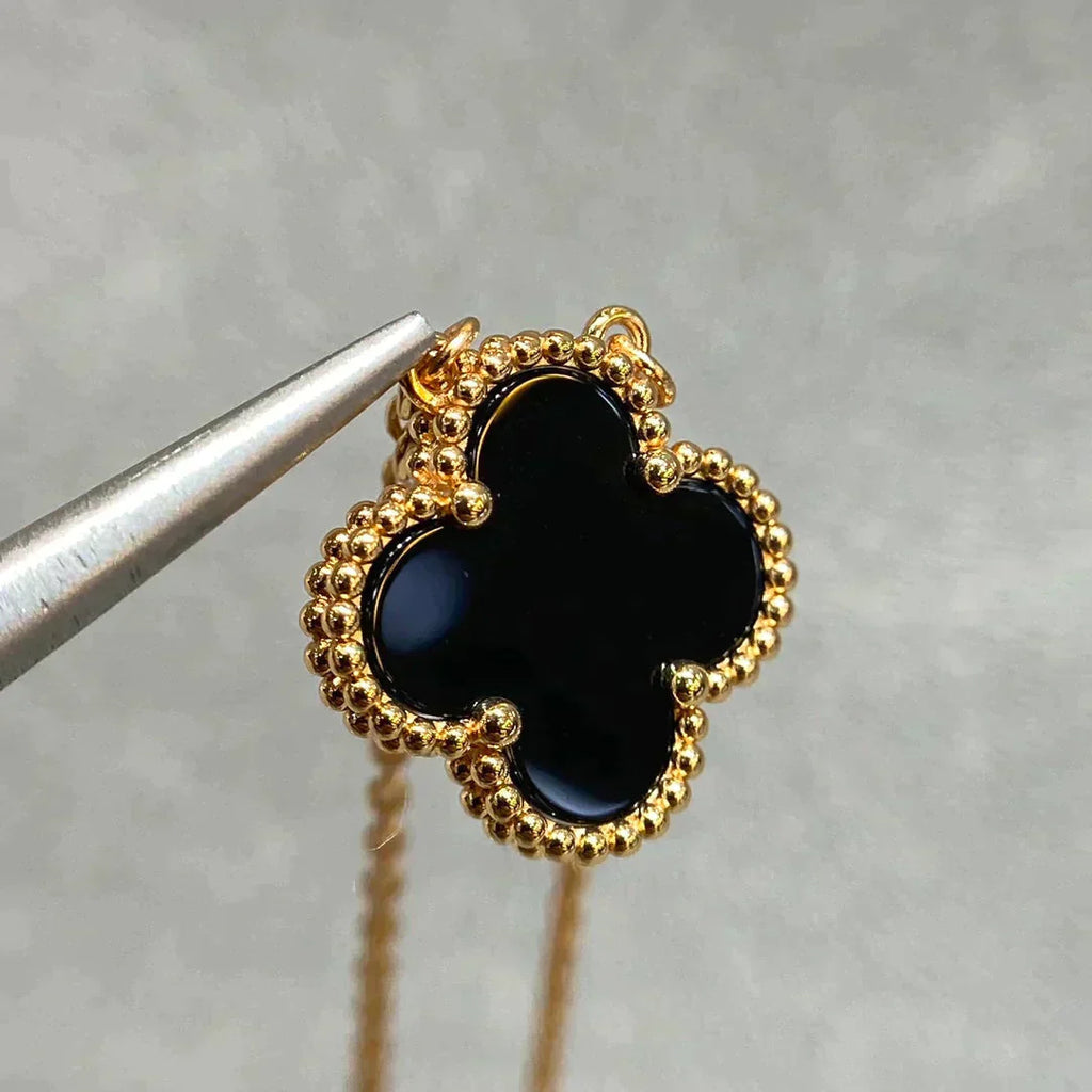 ¡®Twinkle jewelry¡¯CLOVER 15MM BLACK ONYX SINGLE FLOWER NECKLACE