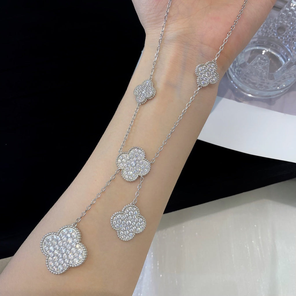 ¡®Twinkle jewelry¡¯CLOVER 5 MOTIFS SILVER DIAMONDS NECKLACE