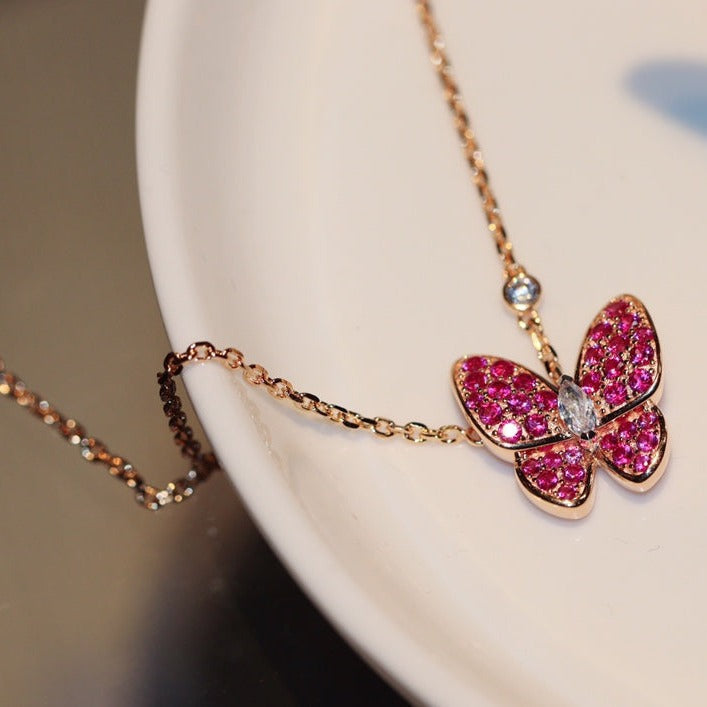 ¡®Twinkle jewelry¡¯BUTTERFLY RED DIAMOND ROSE GOLD NECKLACE