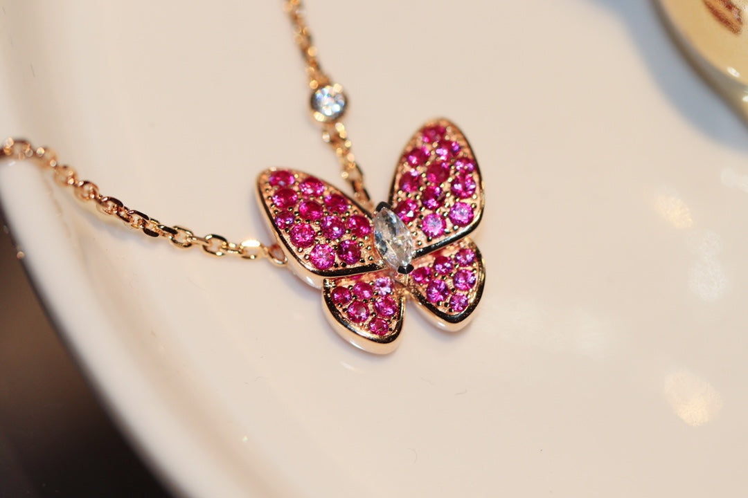 ¡®Twinkle jewelry¡¯BUTTERFLY RED DIAMOND ROSE GOLD NECKLACE