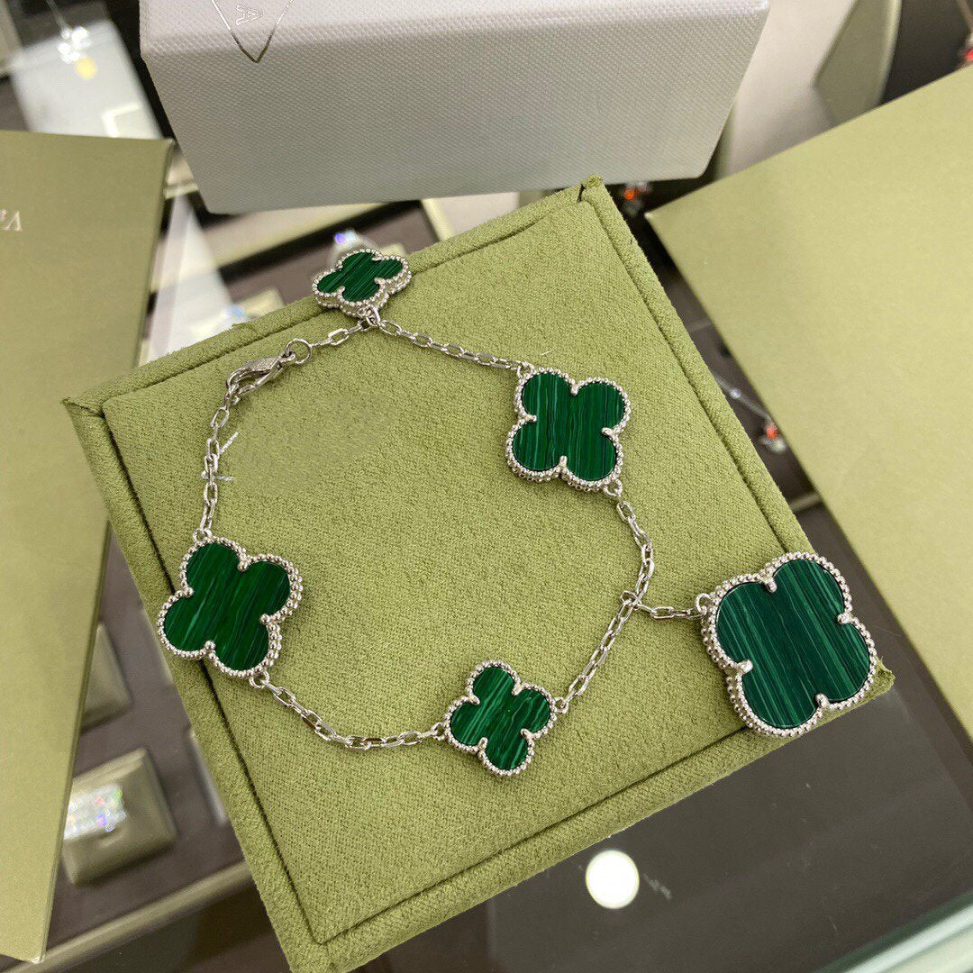 ¡®Twinkle jewelry¡¯CLOVER 5 MOTIFS SIVLER MALACHITE BRACELET