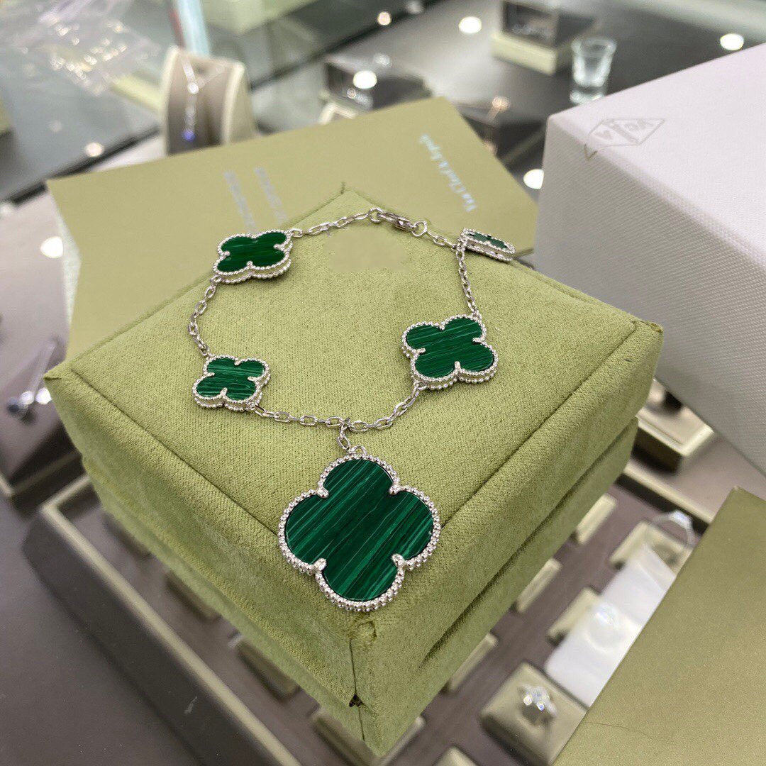 ¡®Twinkle jewelry¡¯CLOVER 5 MOTIFS SIVLER MALACHITE BRACELET