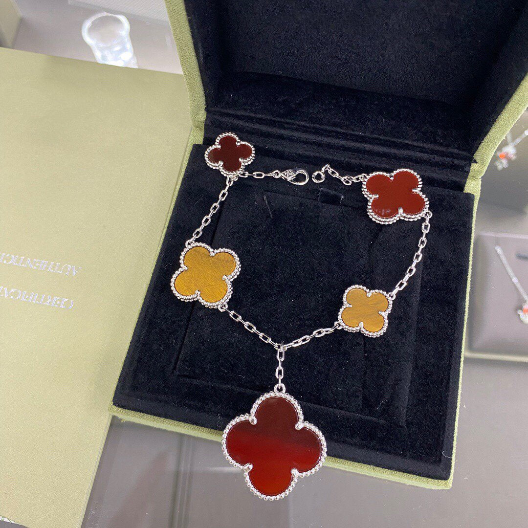 ¡®Twinkle jewelry¡¯CLOVER 5 MOTIFS SIVLER CARNELIAN TIGER EYE BRACELET