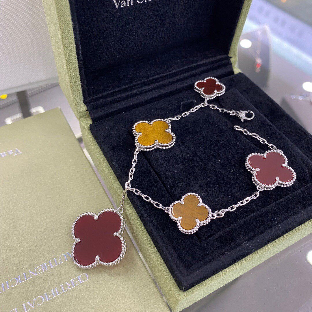 ¡®Twinkle jewelry¡¯CLOVER 5 MOTIFS SIVLER CARNELIAN TIGER EYE BRACELET
