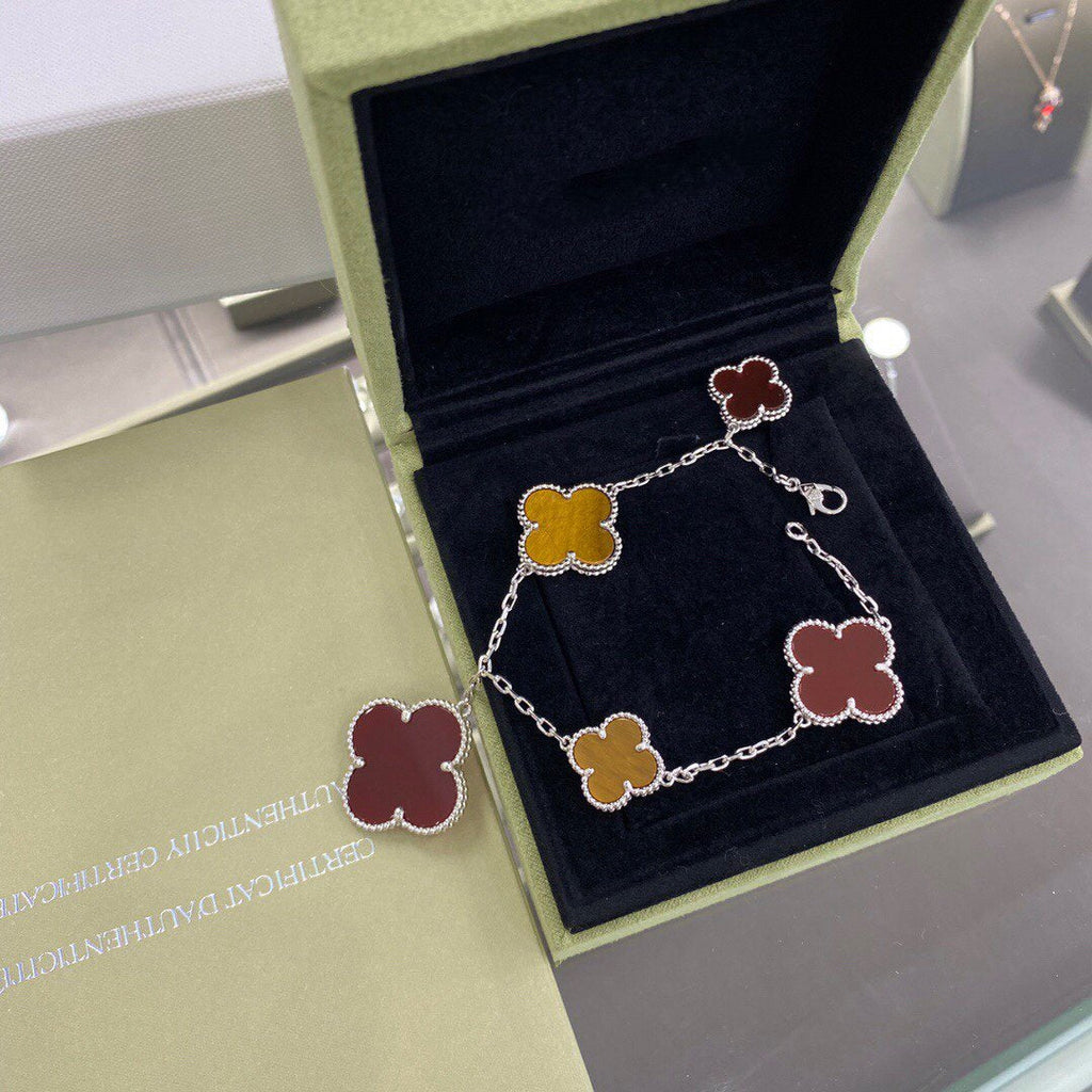 ¡®Twinkle jewelry¡¯CLOVER 5 MOTIFS SIVLER CARNELIAN TIGER EYE BRACELET