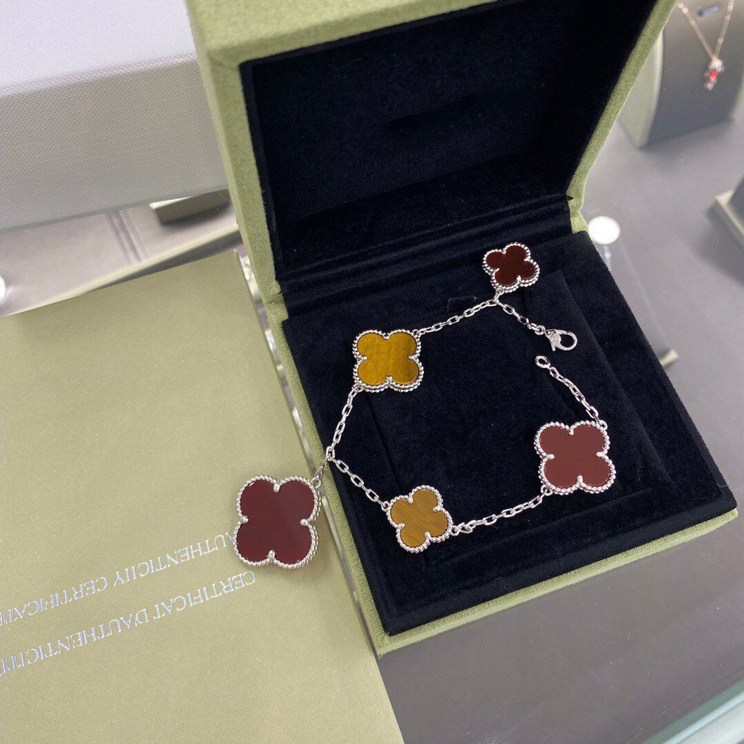 ¡®Twinkle jewelry¡¯CLOVER 5 MOTIFS SIVLER CARNELIAN TIGER EYE BRACELET