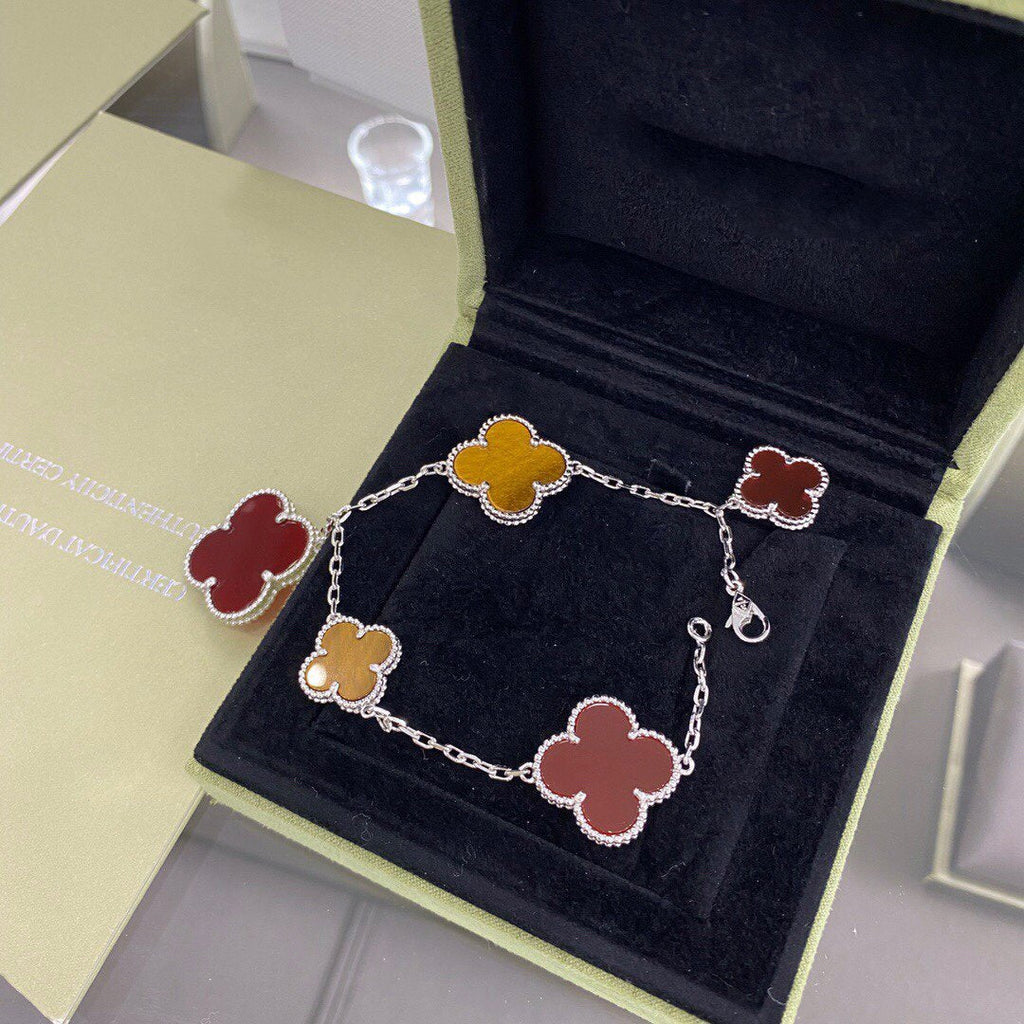 ¡®Twinkle jewelry¡¯CLOVER 5 MOTIFS SIVLER CARNELIAN TIGER EYE BRACELET