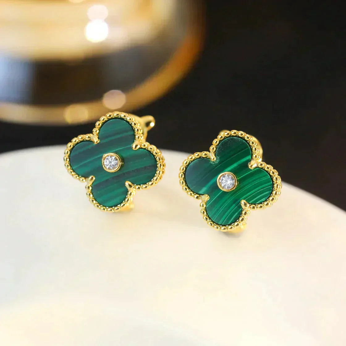 ¡®Twinkle jewelry¡¯CLOVER MEDIUM 1 MOTIFS MALACHITE DIAMOND EARRINGS