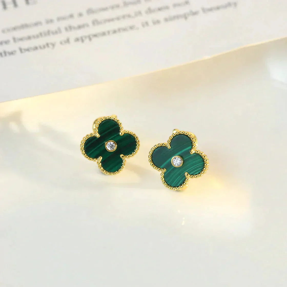 ¡®Twinkle jewelry¡¯CLOVER MEDIUM 1 MOTIFS MALACHITE DIAMOND EARRINGS