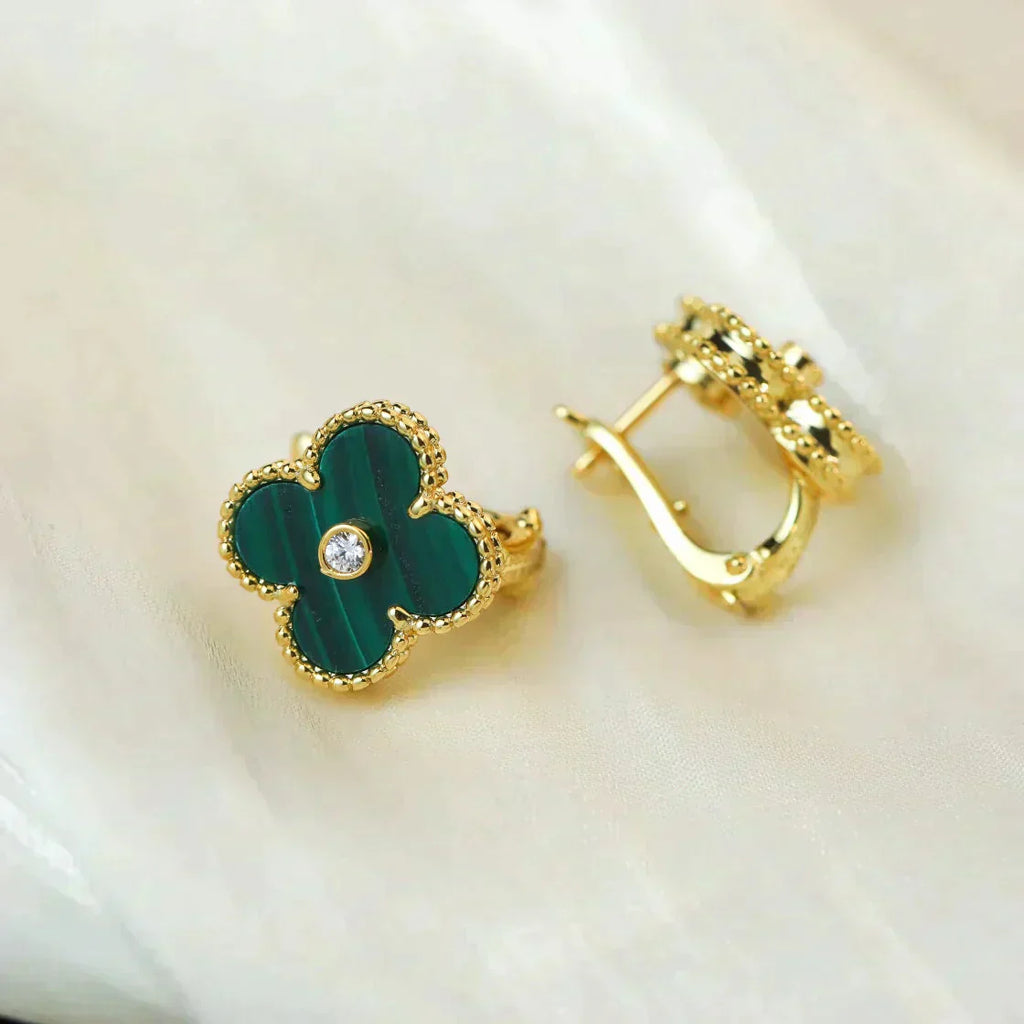 ¡®Twinkle jewelry¡¯CLOVER MEDIUM 1 MOTIFS MALACHITE DIAMOND EARRINGS