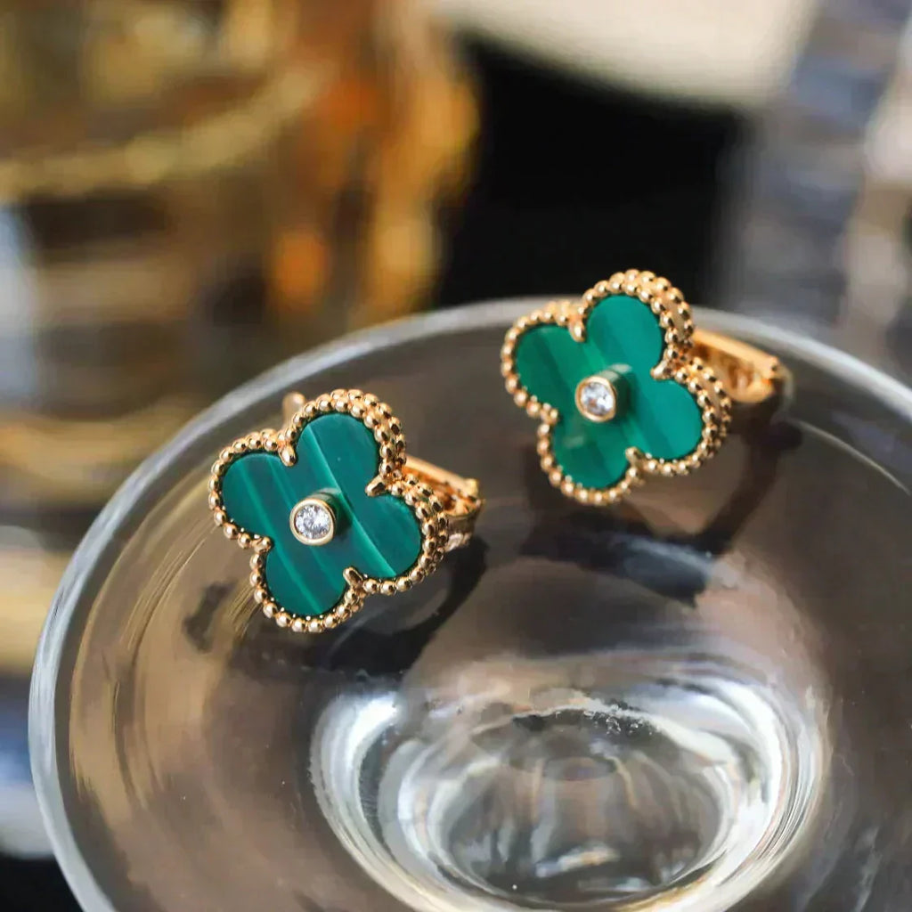 ¡®Twinkle jewelry¡¯CLOVER MEDIUM 1 MOTIFS MALACHITE DIAMOND EARRINGS
