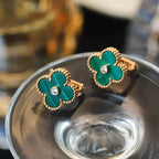 ¡®Twinkle jewelry¡¯CLOVER MEDIUM 1 MOTIFS MALACHITE DIAMOND EARRINGS
