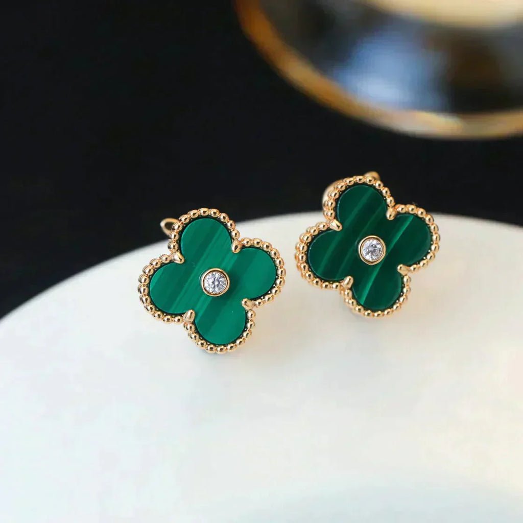 ¡®Twinkle jewelry¡¯CLOVER MEDIUM 1 MOTIFS MALACHITE DIAMOND EARRINGS