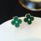 ¡®Twinkle jewelry¡¯CLOVER MEDIUM 1 MOTIFS MALACHITE DIAMOND EARRINGS