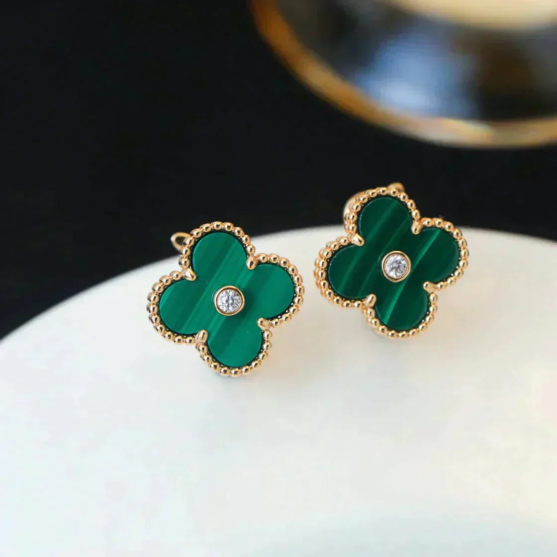 ¡®Twinkle jewelry¡¯CLOVER MEDIUM 1 MOTIFS MALACHITE DIAMOND EARRINGS