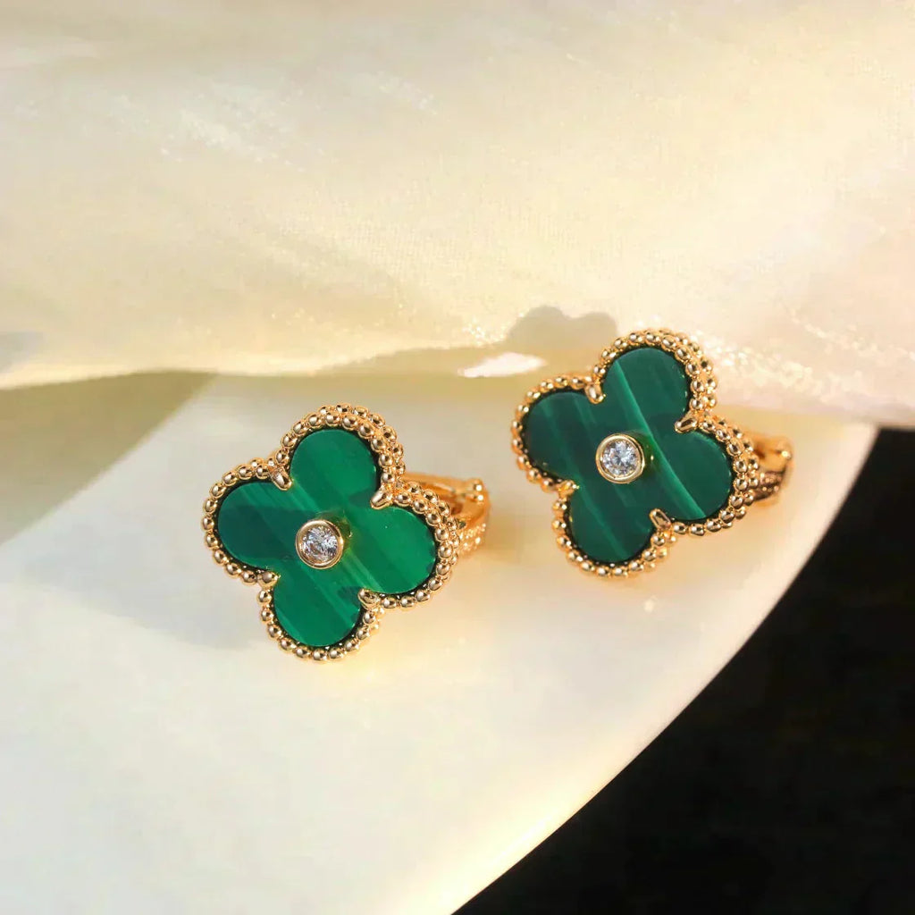 ¡®Twinkle jewelry¡¯CLOVER MEDIUM 1 MOTIFS MALACHITE DIAMOND EARRINGS