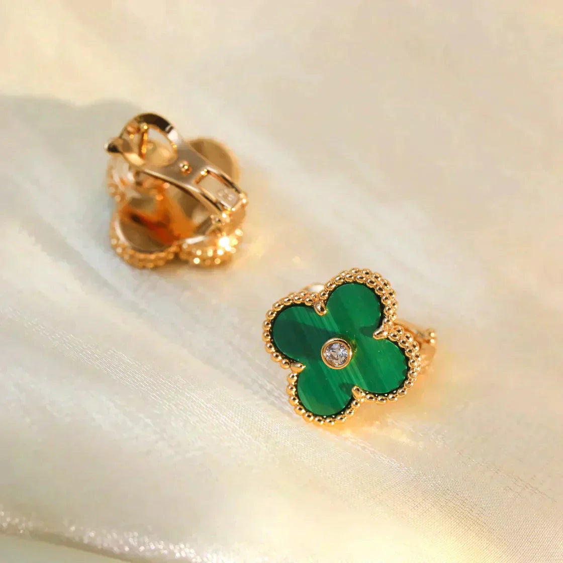 ¡®Twinkle jewelry¡¯CLOVER MEDIUM 1 MOTIFS MALACHITE DIAMOND EARRINGS