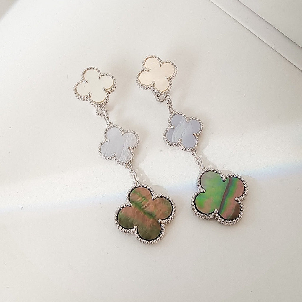 ¡®Twinkle jewelry¡¯CLOVER 3 MOTIFS CHALCEDONY DARK MOP SILVER EARRINGS