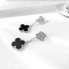 ¡®Twinkle jewelry¡¯CLOVER 2 MOTIFS  DIAMOND ONYX EARRINGS SILVER