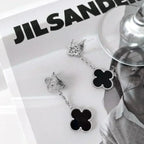 ¡®Twinkle jewelry¡¯CLOVER 2 MOTIFS  DIAMOND ONYX EARRINGS SILVER