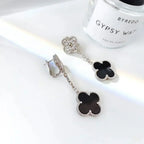 ¡®Twinkle jewelry¡¯CLOVER 2 MOTIFS  DIAMOND ONYX EARRINGS SILVER