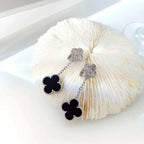 ¡®Twinkle jewelry¡¯CLOVER 2 MOTIFS  DIAMOND ONYX EARRINGS SILVER