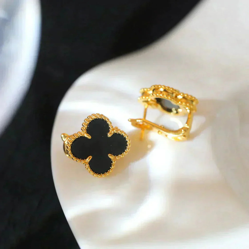 ¡®Twinkle jewelry¡¯CLOVER MEDIUM 1 MOTIFS  ONYX STUD EARRINGS