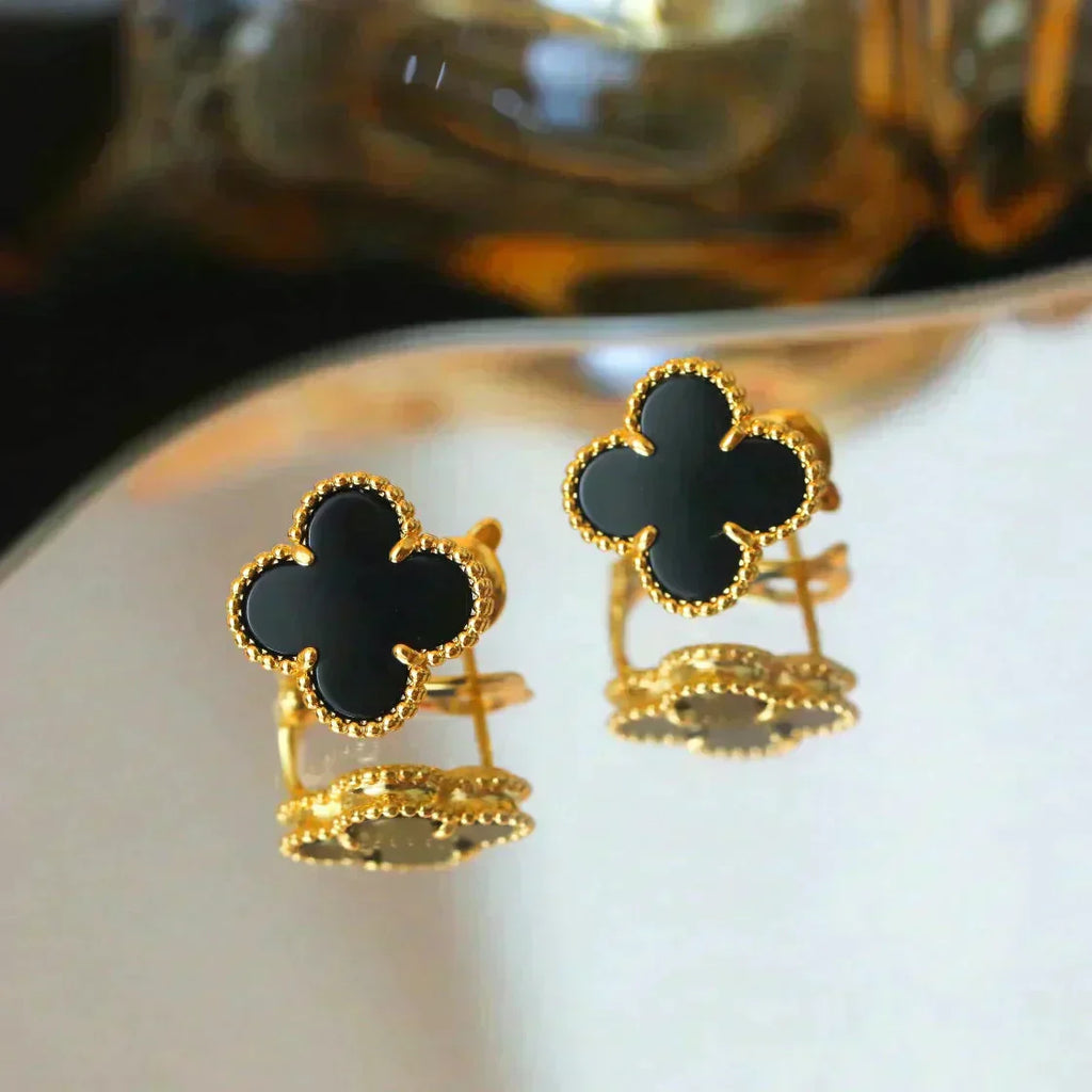 ¡®Twinkle jewelry¡¯CLOVER MEDIUM 1 MOTIFS  ONYX STUD EARRINGS