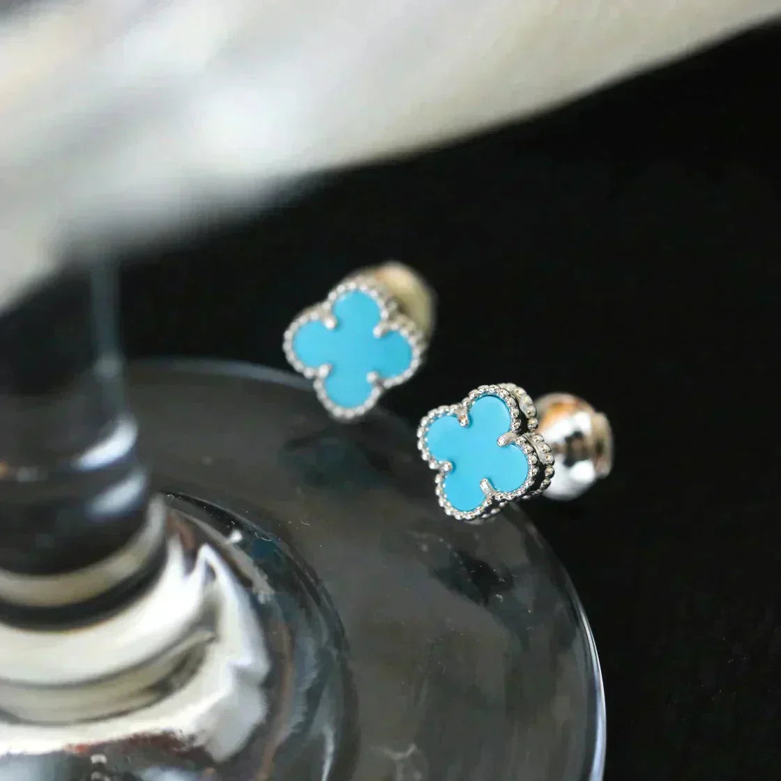 ¡®Twinkle jewelry¡¯CLOVER MINI 9.5MM ONYX STUD EARRINGS SILVER