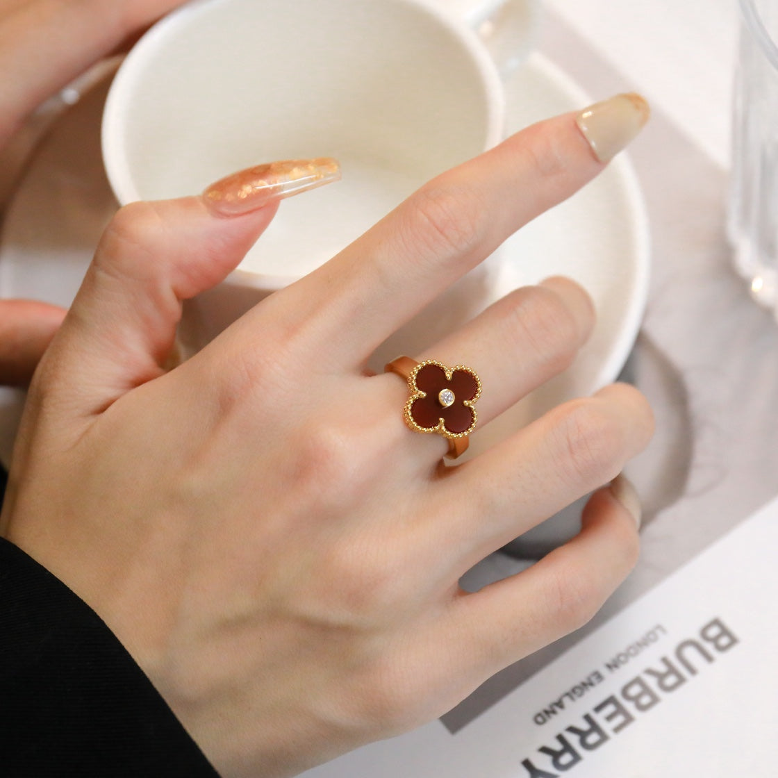¡®Twinkle jewelry¡¯CLOVER CARNELIAN RING ROSE GOLD DIAMOND