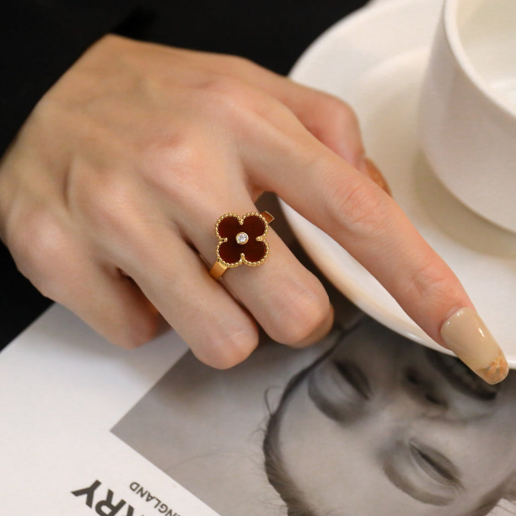 ¡®Twinkle jewelry¡¯CLOVER CARNELIAN RING ROSE GOLD DIAMOND