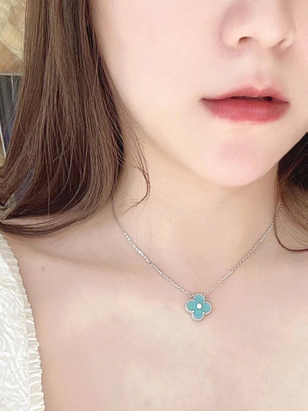 ¡®Twinkle jewelry¡¯CLOVER 1 DIAMOND LIGHT BLUE SILVER NECKLACE