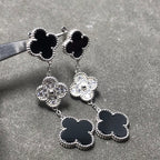 ¡®Twinkle jewelry¡¯CLOVER 3 MOTIF DIAMOND ONYX SILVER EARRINGS