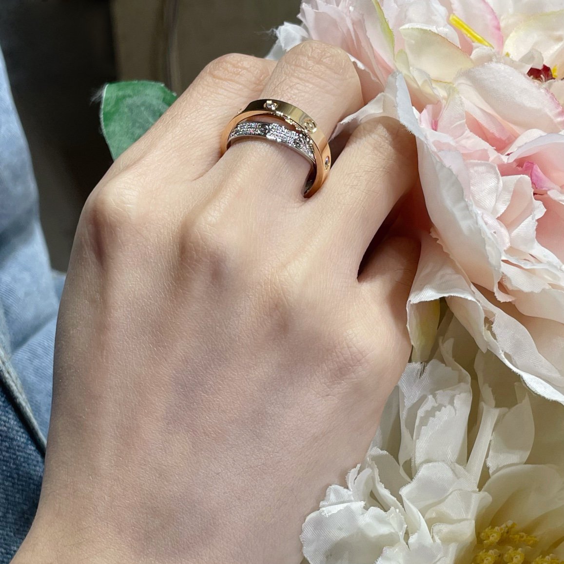 ¡®Twinkle jewelry¡¯LOVE PINK GOLD SILVER DIAMOND DOUBLE RING